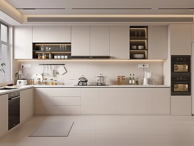 Modern Open Kitchen Interior With White Cabinets Island Counter And Appliances 3d model