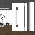 Modern Entryway Hallway Interior With Sliding Mirror Door Sofa And Potted Plant