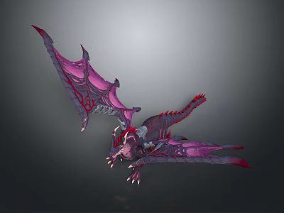 Fantasy Dragon Character As Mythical Creature With Detailed Violet Red Wings And Scales 3d model