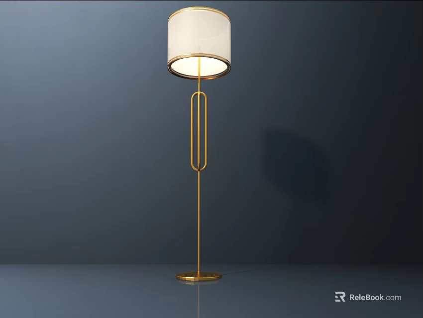 Minimalist Modern Floor Lamp With Golden Stand And White Illuminated Lampshade 3d model 