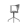 Modern Office Chair With Armrests Curved Backrest Gray Padded Seat And Black Metal Base