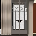 Elegant White Double Doors With Arched Glass Panels And Gold Handles In Interior Scene