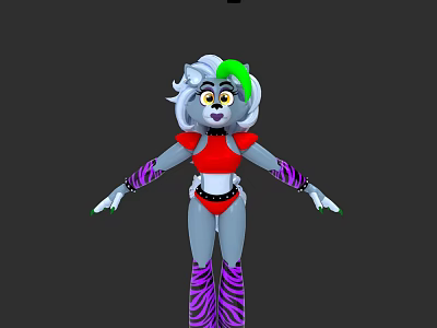 Cartoon Character With Gray Body White Green Hair Red Top And Purple Striped Boots 3d model