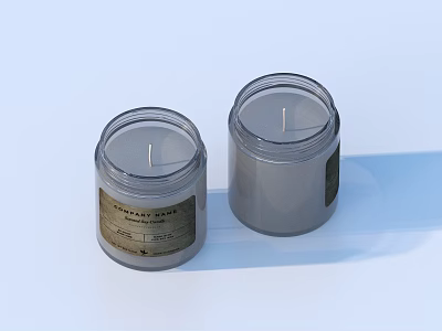Two Transparent Glass Jar Candles with Labels and Wicks for Daily Home Use 3d model
