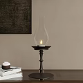 Candle Lamp With Lit Candle Glass Shade And Metal Base For Home Decor