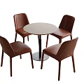 Round Negotiation Table With Four Brown Leather Chairs And Black Legs 3d model