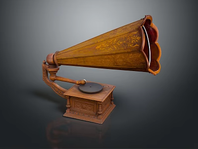 Vintage Wooden Phonograph Audio Equipment With Carved Horn Speaker And Retro Design 3d model