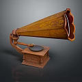 Vintage Wooden Phonograph Audio Equipment With Carved Horn Speaker And Retro Design