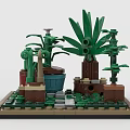 Building Blocks Crafted Miniature Garden with Potted Plants Green Foliage and Decorative Baseplate Design