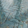 Decorative Teal Floor Tiles With Golden Specks In Herringbone Pattern Design 3d model