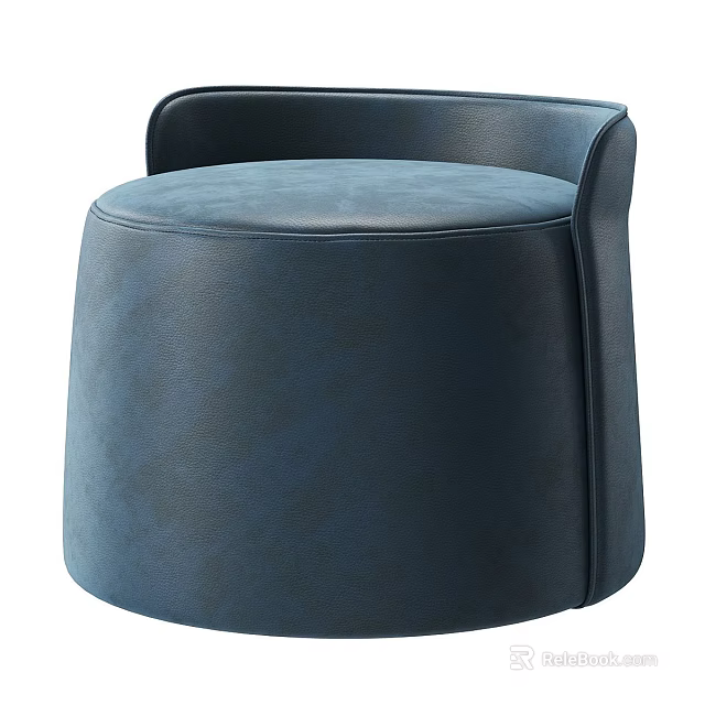 Blue Leather Sofa Stool With Curved Backrest Modern Comfortable Seating Design 3d model 