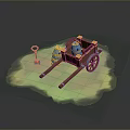 Ancient Wooden Carriage With Spoked Wheels Seated Figure And Grassy Base Decorative Frame