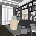 Modern Study Room Interior With Bookshelves Desk Computer And Comfortable Chair 3d model
