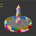 White Stone Fountain Structure With Circular Base Central Column And Sand Area