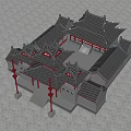 Traditional Chinese Ancient Architecture With Ornate Roof Red Pillars And Carved Decorations