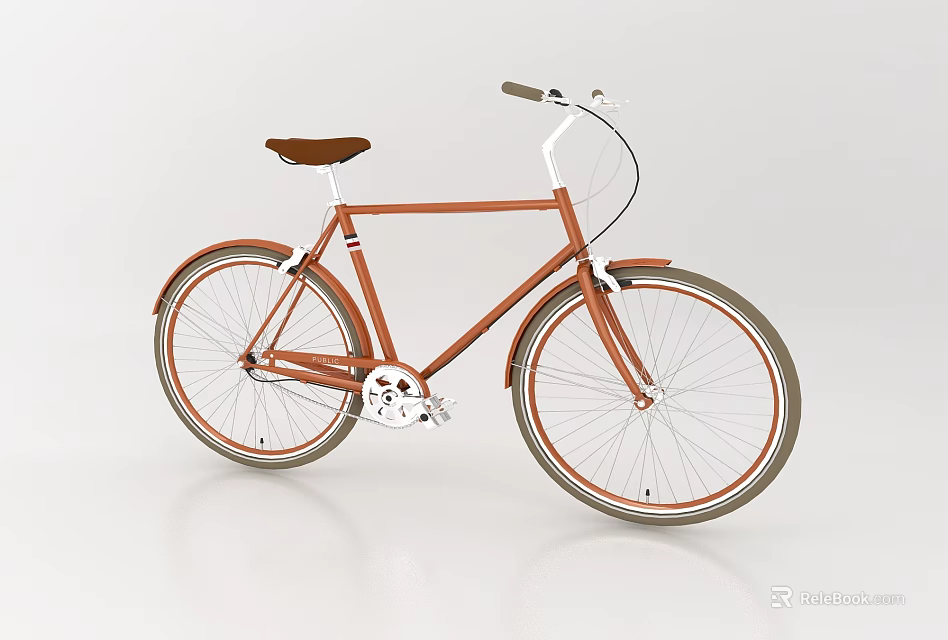 Vintage Orange Bicycle with Brown Seat White Handlebars and White Spokes 3d model 