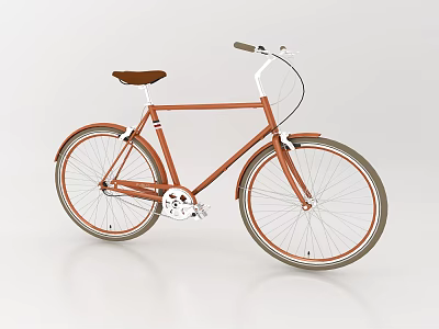 Vintage Orange Bicycle with Brown Seat White Handlebars and White Spokes 3d model