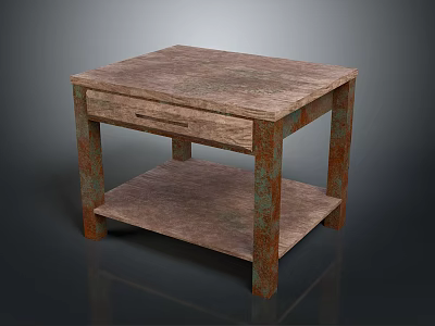 Rustic Wooden Side Table With Textured Top Drawer And Lower Shelf 3d model