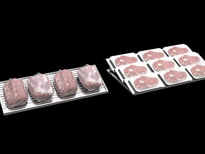 Fresh Raw Meat Pieces Packaged in White Trays for Display and Sale 3d model