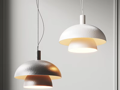 Two Modern Pendant Lights With Layered Dome Shades Textured Warm Light Interior 3d model