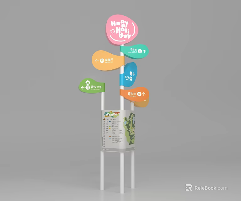 Art Installation With Colorful Directional Signs In Vibrant Hues For Wayfinding And Information 3d model 