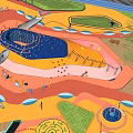 Children's Playground With Colorful Ground Maze Water Pool Trees And Interactive Areas