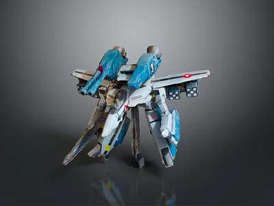 Game Movie Character Mechanical Robot Design With Blue And White Armor Detailed Weapons Structure 3d model