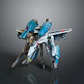 Game Movie Character Mechanical Robot Design With Blue And White Armor Detailed Weapons Structure