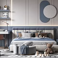 Cozy Modern Kids Room With Bed Desk Chair Teddy Bear And Gray Blue Color Scheme 3d model
