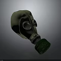 Green Gas Mask With Two Circular Lenses And Bottom Filter Canister Design