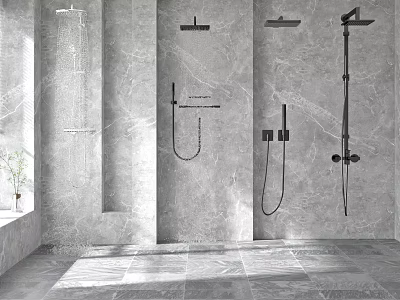 Modern Shower Sauna Bathroom Interior With Marble Walls And Multiple Shower Heads Handheld Sprayers 3d model