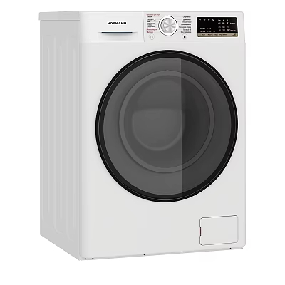 Sleek white front loading washing machine with modern circular door design 3d model