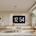 Modern Apartment Living Room With Comfortable Sofa Decorative Paintings Storage Cabinets And Soft Rug