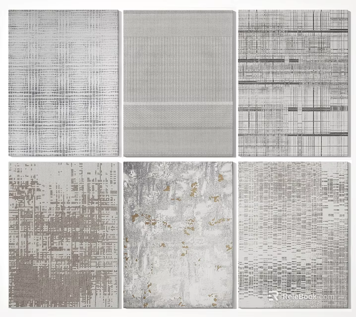 Stylish Modern Square Rugs With Various Textured Patterns Geometric Designs And Gold Accents 3d model 