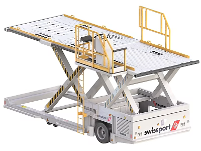 Industrial Mobile Scissor Lift Platform With Yellow Guardrails For Swissport Operations 3d model