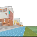 Modern School Building With Glass Facade Central Plaza And Surrounding Structures 3d model