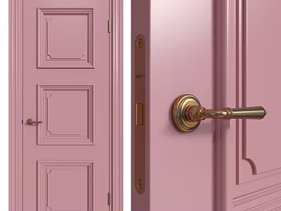 Elegant Pink Interior Door With Gold Handle Lock And Panel Design 3d model