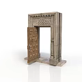 Classical Stone Architectural Entrance With Carved Wooden Door And Decorative Frame Elements