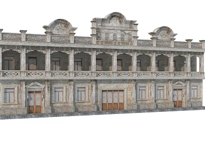 Historic Commercial Complex With Classical Stone Facade Arched Windows And Balconies 3d model