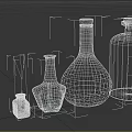 Decorative Glass Bottles And Inkwell With Quill In Various Shapes And Colors