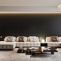 Modern Living Room Interior With Black Panel Wall Neutral Sofa And Coffee Table 3d model