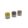 Stylish Contemporary Fabric Ottomans In Multi Colors With Round Design And Wooden Base Details