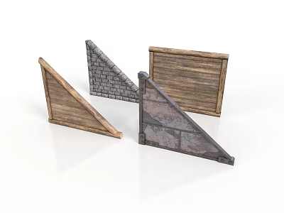 Architectural Triangular Structural Elements With Wooden Brick And Stone Wall Panels 3d model