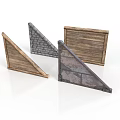 Architectural Triangular Structural Elements With Wooden Brick And Stone Wall Panels