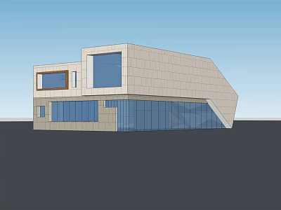 Modern Single Family House Exterior Design With Large Glass Windows And Geometric Facade 3d model