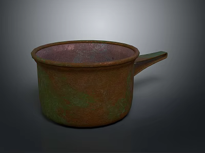 Copper Green And Brown Textured Household Pot With Handle For Daily Use 3d model