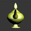 Green Glass Magic Lamp with Genie and Curved Handle Ornate Spout Design