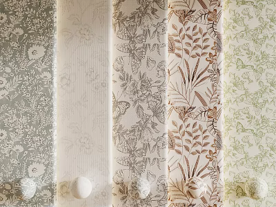 Decorative Wallpapers With Floral Leaf Patterns And Various Colors For Home Interior 3d model