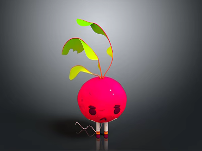 Cartoon Red Round Beetroot With Green Yellow Leaves And Anthropomorphic Features 3d model