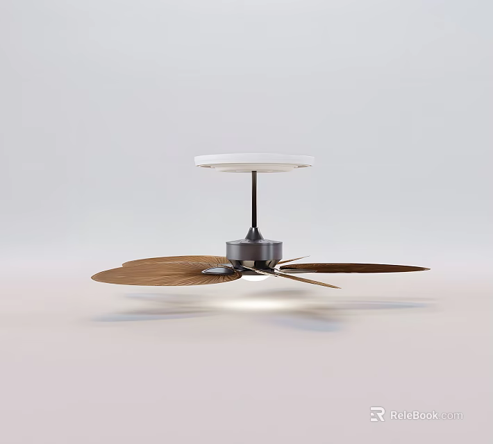 Air Conditioner Ceiling Fan With Wooden Blades White Top Metal Base And Integrated Lighting 3d model 